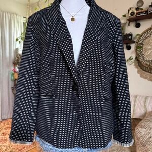 Ann Taylor Navy White Polka Dot Ruffle Cuff Blazer Jacket Size 12